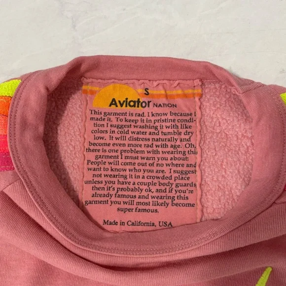 Aviator Nation Pink Rose Neon Bolt Striped Crop Sweatshirt Size Small Colorful - Picture 8 of 8